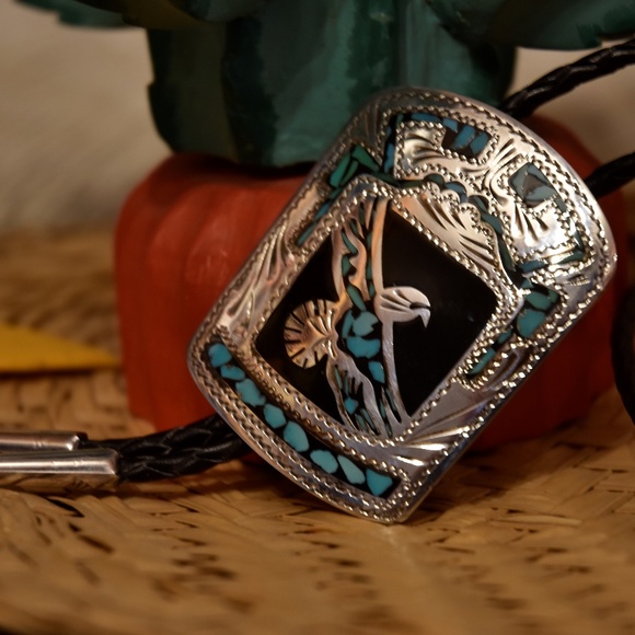 Vintage Other - Authentic Native American Silver &Turquoise Bolo